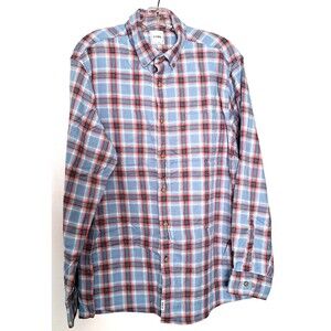 ROWM Light Blue Plaid Men's XL Button Up Long Sleeve Flannel Shirt Cotton